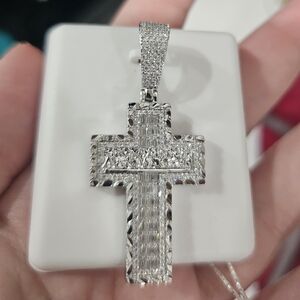 Silver Moissanite Last Supper Cross Pendant & Necklace Passed Diamond Test